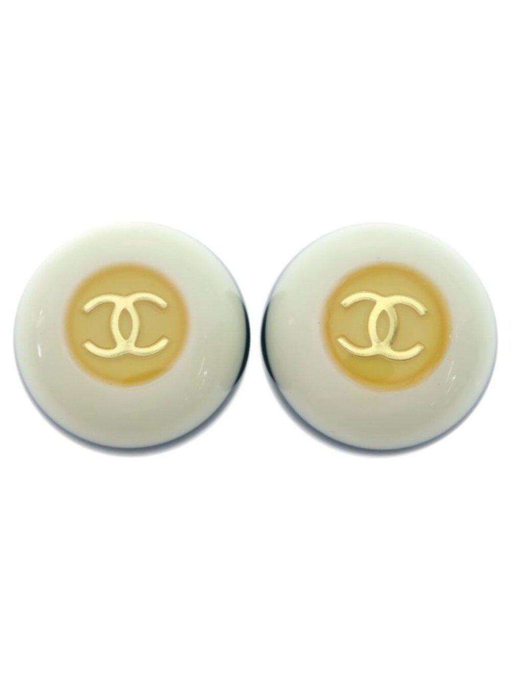 Chanel CC Logo Round Earrings White Gold White 96P
